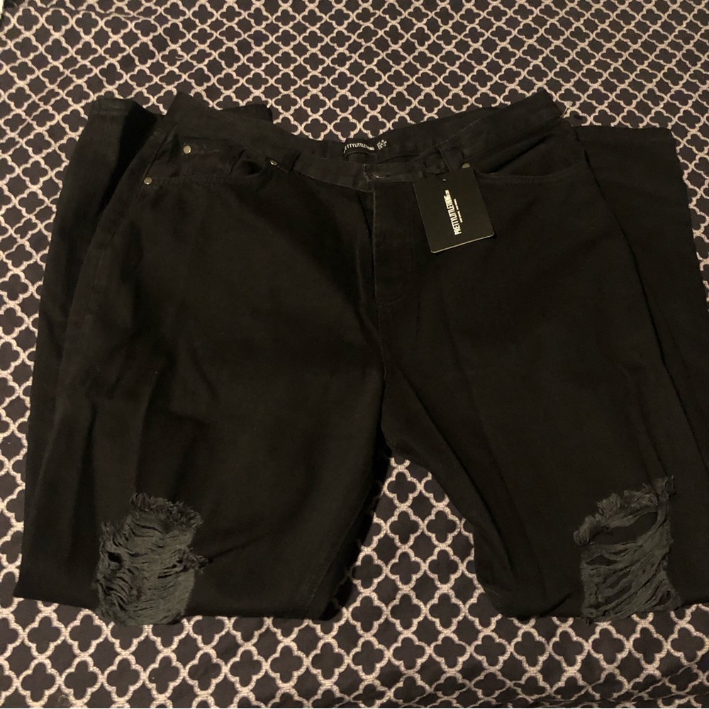 Pretty Little Thing PLT Womens Sz 14 Shape Black Extreme Rip Skinny Jeans G9